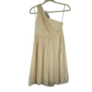 J. Crew Champain One Shoulder Mini Dress Lined 100% Silk Size 4 Petite NWT